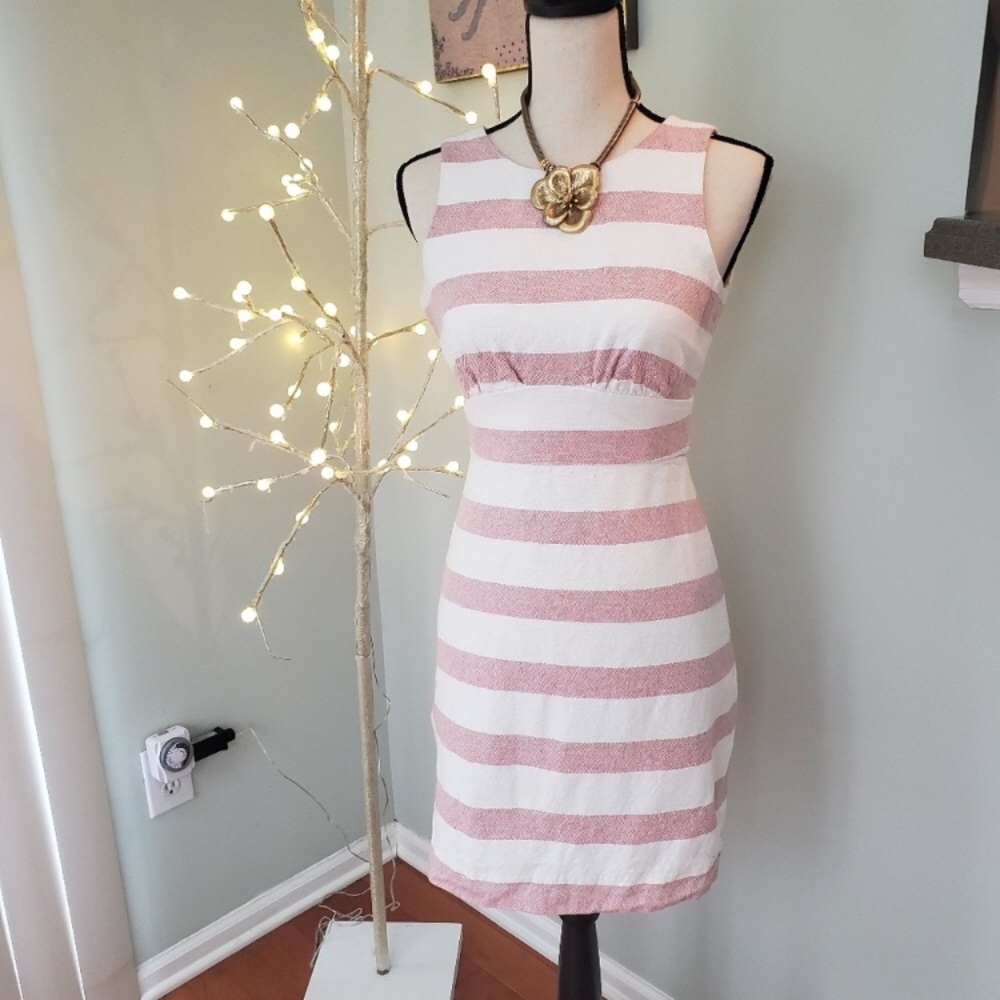 J. Crew White and Dusty Pink Striped Mini Dress